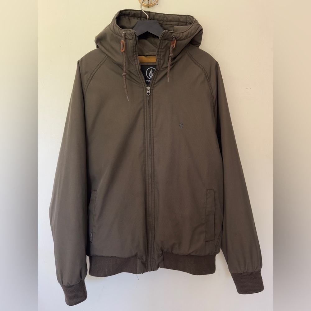 Volcom Men's brown hooded zip warm jacket size L